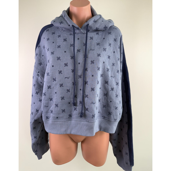 Victoria's Secret PINK Long Sleeve Fleece Blue Hoodie Crop Sweatshirt  Size XXL - Picture 1 of 8